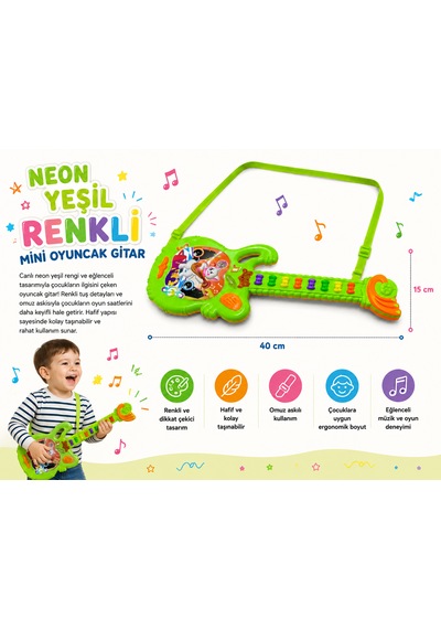 Neon Yeşil Renkli Mini Oyuncak Gitar
