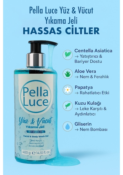 Pella Luce Hassas Ciltler İçin Yüz & Vücut Yıkama Jeli 400 ML