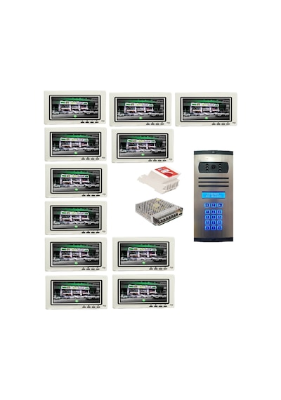 11 Daire Nts 2015-b 7'' Görüntülü Diafon Beyaz-8003 Tuş Takımlı Şifreli Zil Panelli Set