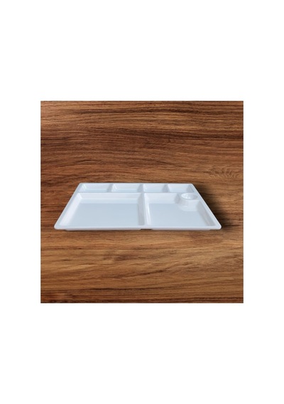 %100 Kırılmaz 12 Li Melamin 7 Bölmeli Tabldot Kahvaltı Tabağı - 33x26 Cm Beyaz Beyaz