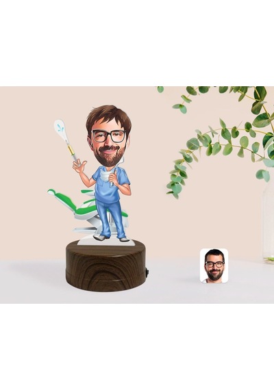 Kişiye Özel Erkek Diş Hekimi Karikatürlü Dekoratif 3D Biblo Led I(481494856) Çok Renkli