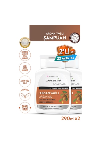 Berenis Argan Yağlı Şampuan Daha Güçlü Saçlar İçin 290 Ml 2'li Set Tüm Saç Tipleri