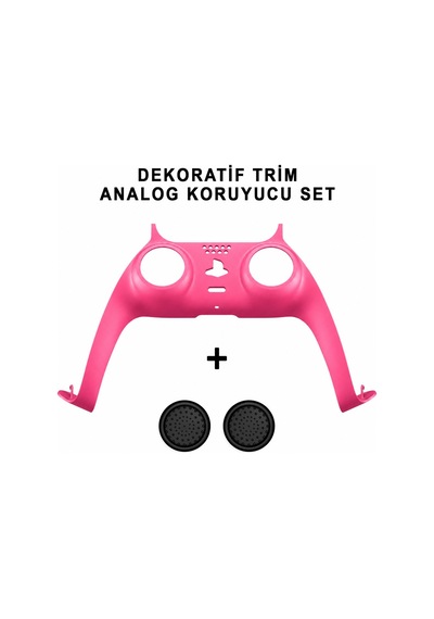 Ps5 Dekoratif Trim Analog Koruyucu Silikon Kılıf Set Playstation 5 Dualsense Renkli Ön Şerit Aksesuar Pembe 3 Adet