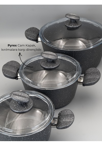 Bonera 13 Parça Granit Set - 18-20-26cm Tencere + 26 Tava + 6 Parça Kaşık Set