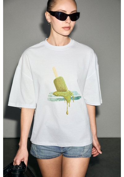 Grımelange Rıkı Kadın Yumuşak Kumaşlı %100 Organik Pamuklu Yuvarlak Yaka Kısa Kol Beyaz T-shirt