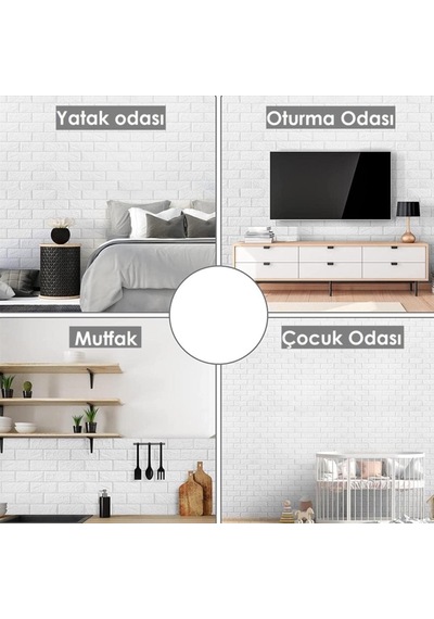 Kendinden Yapışkanlı Beyaz Tuğla Desen 3d Duvar Kağıdı Paneli Tek Parça 70x500 Cm