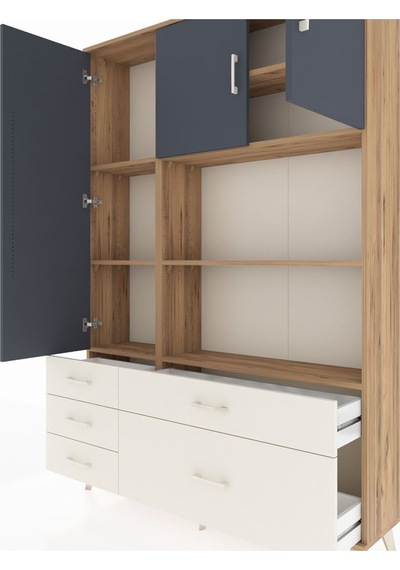 Arges Dolap 7 Raflı 5 Çekmeceli 3 Kapaklı 132x30x195 Çam-antr... Çam