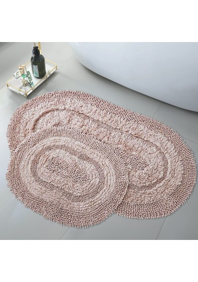 Doğal Pamuklu Spagetti Oval Pudra 2'li Banyo Paspası Seti Banyo Vizon