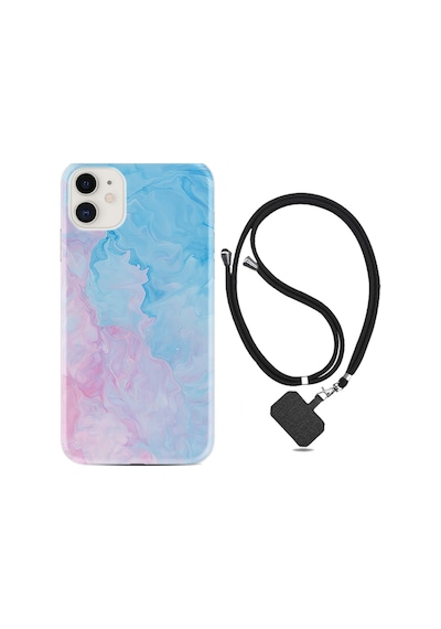 Apple Uyumlu iPhone 12 Kılıf Boyun Askılı Pink Blue Abstract 1385