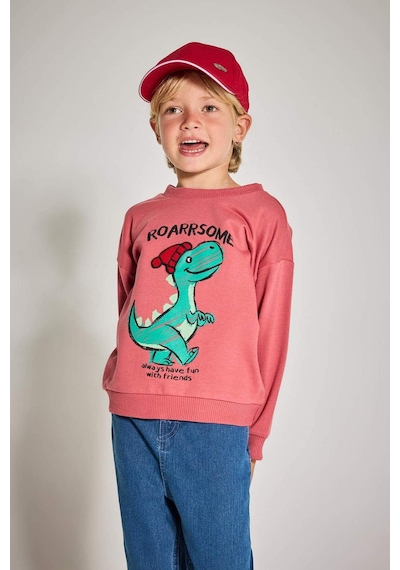 Defacto Erkek Bebek Bisiklet Yaka Dinozor Baskılı İçi Yumuşak Tüylü Sweatshirt F4531a525aubr116 Bordo