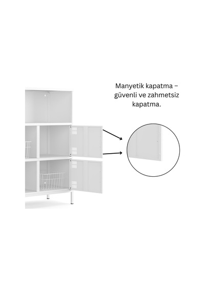 Pera Metal Çok Gözlü Dolap, 4 Kapaklı, Açık Raflı 80,50 X 40 X 109,50 Cm Ral 9016 Beyaz