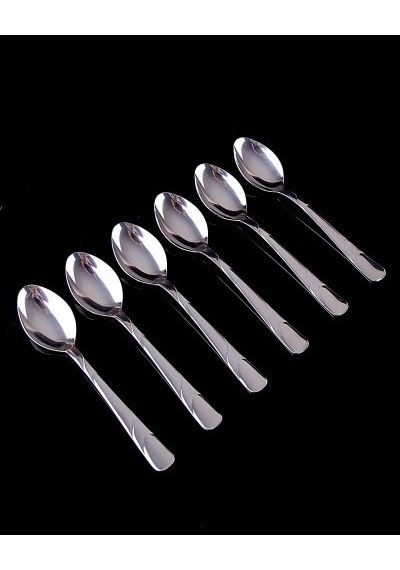 6 Adet Metal Çizgili Tatlı Kaşığı 15 CM Gri