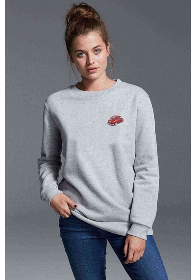 Wv Tosbağa Göğüs Baskılı Gri Kadın Sweatshirt