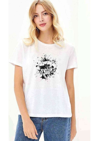 Pokey Gun Money Baskılı Beyaz Kadın Tshirt