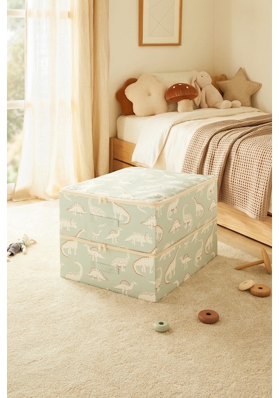 Ocean Home Textile 2'li Çocuk Odası Dinozor Destekli Kutu Hurç Set 45 X 55 X 18 Cm Mint