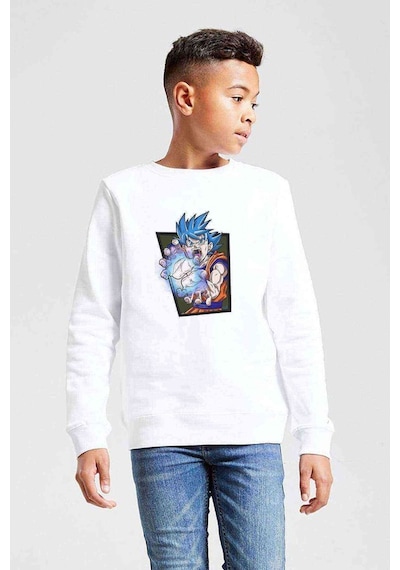 Tshirthane Anime Dragon Ball Baskılı Unisex Çocuk Beyaz Sweatshirt (534755644) Beyaz