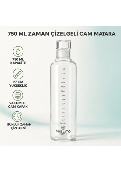 750 Ml Zaman Çizelgeli Cam Matara Çok Renkli