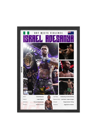 Israel Adesanya Siyah Ahşap Çerçeveli Poster, Dekoratif Dövüş Duvar Tablosu