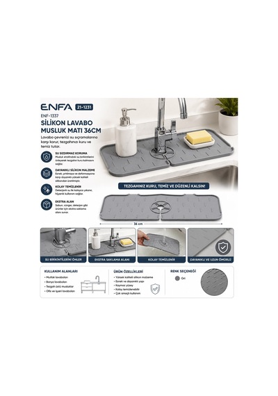 Enfa Enf-1337 Silikon Lavabo Musluk Matı 36cm Diğer