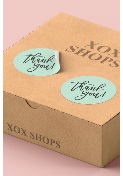 Mint Yeşili Thank You Kargo Paketleme Sticker 3x3cm St2114 Çok Renkli