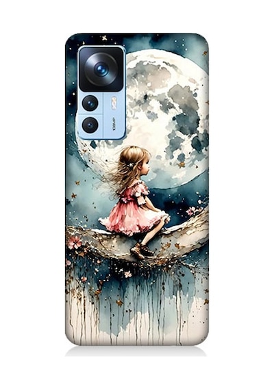 Xiaomi Mi 12t Uyumlu Ay Üzerinde Hayalci Kız Desenli Silikon Kılıf Çok Renkli