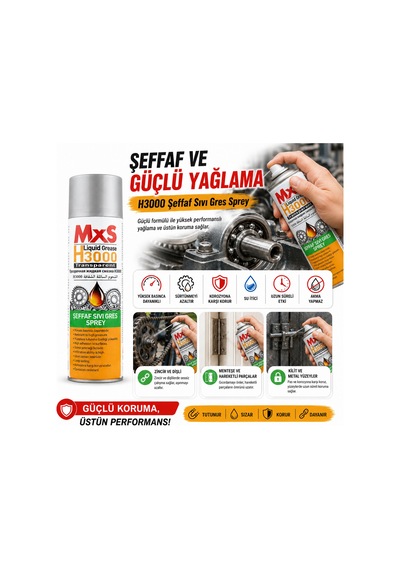Mxs H3000 Şeffaf Sıvı Gres Sprey 500 Ml- Şeffaf Ve Güçlü Yağlama