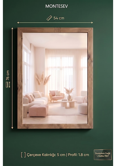 Antik Ahşap Dik Dekoratif Ayna Banyo Oda Lavabo Wc Dresuar Koridor Konsol Mutfak Makyaj Boy Aynası 76x54 Ds-4 Antik Çam