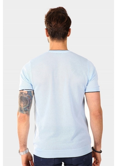 Ferraro Erkek Desenli Delikli Bisiklet Yaka Triko T Shirt - Mavi-Mavi