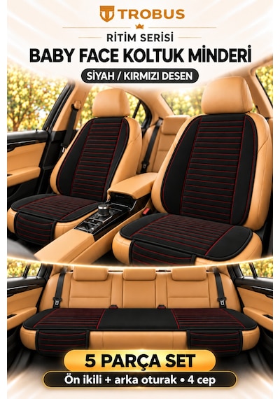 Trobus Ritim Hyundai H100 1994-2012 Baby Face 5'li Koltuk Minderi Siyah Kırmızı Desen