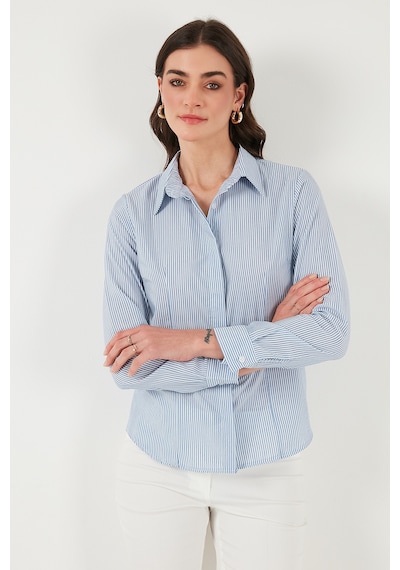 Lela Pamuklu Slim Fit Klasik Yaka Bayan Gömlek 6777423 Mavi