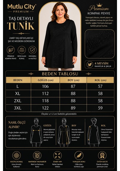 Mutlu City Orta Taş Ve Üzeri Anne Penye Tunik 30642 Siyah