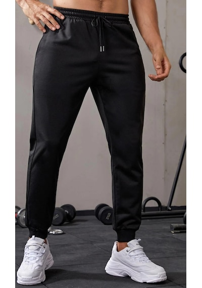 Ghassy Co. Erkek Dar Paça Running Hafif Koşucu Fitness Gym Athletic Dalgıç Kumaş Spor Eşofman Altı 001 Siyah