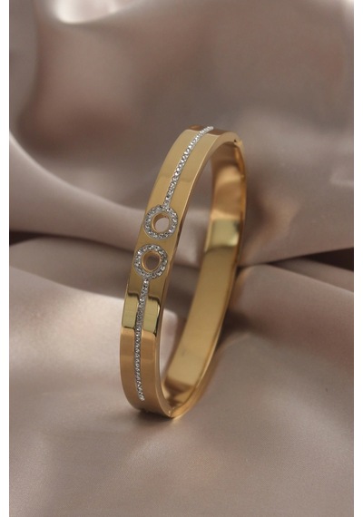 316l Çelik Gold Renk Zirkon Taşlı Kadın Kelepçe Çok Renkli
