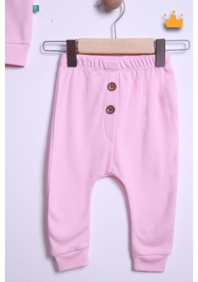 Babyhola Pamuk Düğmeli Sweat Düğmeli Pantolon Takım 236311 Pudra