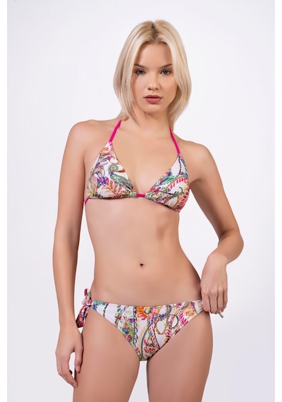 Endeep Kadın Desenli Özel Lurex Kumaşlı Bağlama Detaylı Üçgen Bikini Takımı Kırmızı
