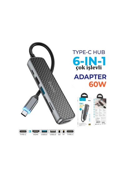 Qpen Hb24 6in1 Type-c Usb Sd Kart Hub Dönüştürücü