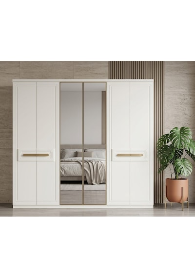 Elias Tamamı Mdf 6 Membranlı Kapaklı Reflekte Camlı Gardırop Dolap Beyaz