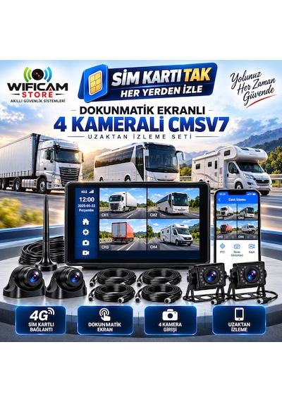 Sim Kart Destekli 4 Kameralı Araç Kamera Seti