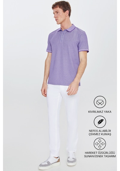 AC&Co / Altınyıldız Classics 4A4820200047MBYXL Düğmeli Polo Yaka Cepsiz Slim Fit Erkek Tişört Mor - Beyaz