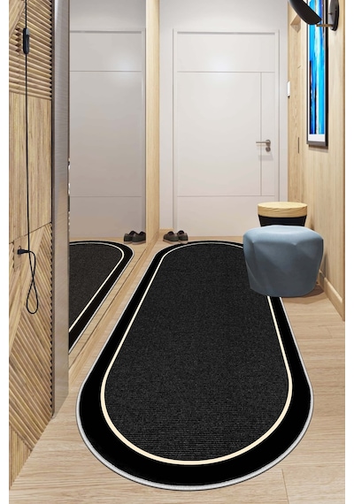 West Home Makinede Yıkanabilir Kaymaz Taban Leke Tutmaz Oval Yolluk Ev Dekorasyonu İçin Siyah Kesme Yolluk 478 Black Oval Yolluk