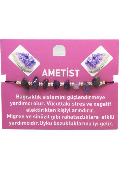 Tesbihane Makrome Örgülü Basic Model Ametist Doğaltaş Kadın Bileklik Çok Renkli