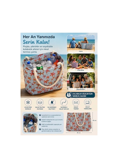 Famıly Towel Büyük Hacimli Termos Çanta Piknik, Plaj Ve Seyahat İçin Uzun Süre Soğuk-sıcak Koruma 45cm X 35 Cm 40 Litre, Su Geçirmez Oxford Kumaş Açık Okyanus Mavisi Deniz Yıldızı Retro Famıly Towel Büyük Hacimli Termos Çanta Piknik, Plaj Ve Seyahat İçin Uzun Süre Soğuk-sıcak Koruma 45cm X 35 Cm 40 Litre, Su Geçirmez Oxford Kumaş Açık Okyanus Mavisi Deniz Yıldızı Retro