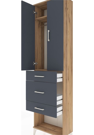 Arges Dolap 2 Raflı 3 Çekmeceli Tek Askılı 60x30x221 Çam-antrasit Atlas Çam