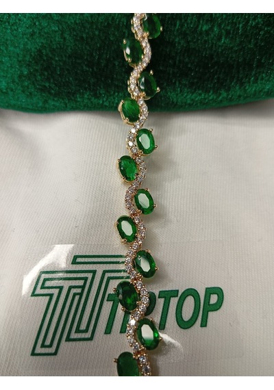 Tiptop / Rodyum Kaplama 3mm Oval Yeşil Zirkon Taşlı Su Yolu Bileklik Yeşil