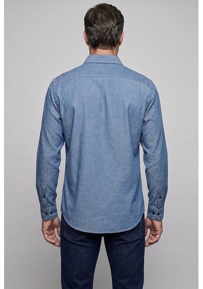 Bisse Regular Fit Pamuk Cepsiz İndigo Uzun Paşa Yaka Gömlek Gmmlj252027 D66 Indigo