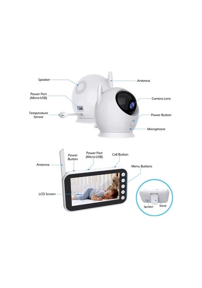Bebek Kamerası 4.3 Lcd Iki Yönlü Ses Oda Sıcaklık Takibi Hd Gece Görüşü Alarm & Hatırlatma Genel