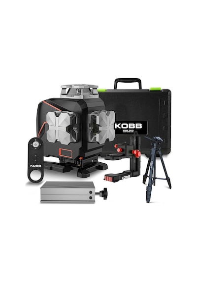 Kobb Kbl36gtp Profesyonel Li-ion Şarjlı 4x360⁰ Lcd Ekran Otomatik Hizalamalı Yeşil Çapraz Çizgi Lazer Distomat + Uzaktan Kumanda + Tripod + Taşıma Çan