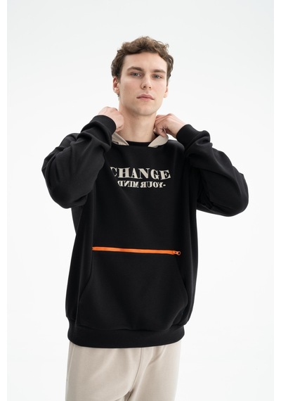 AR-MA Arma Erkek Oversize Şardonsuz 3 İplik Kanguru Cepli Kapşonlu Sweatshirt 001