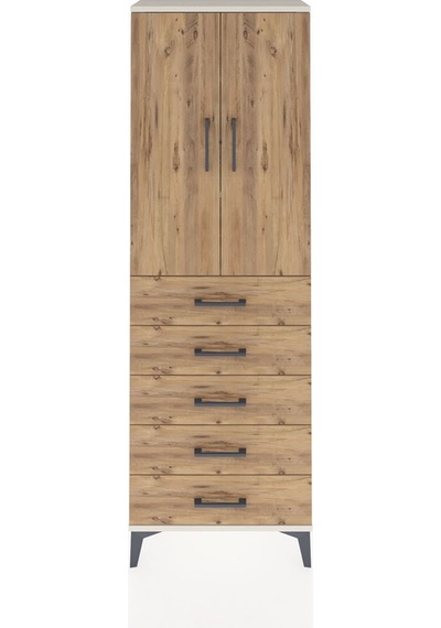 Arges Dolap 3 Raflı 5 Çekmeceli 2 Kapaklı 60x30x182 Aytaşı-çam Aytaşı