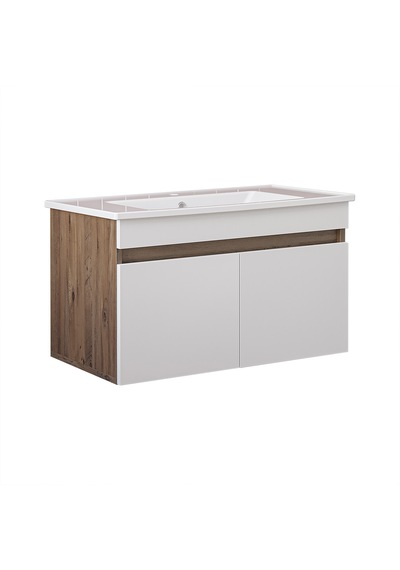 '' Lavabolu '' Mat Mdf 80 Cm Banyo Alt Dolabı Beyaz - Atlantik Çam